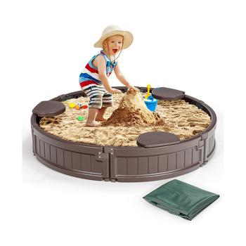 商品Costway | 4F Wooden Sandbox w/Built-in Corner Seat, Cover, Bottom Liner for Outdoor Play,商家Macy's,价格¥708图片