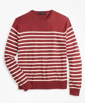 商品Brooks Brothers | Silk and Cotton Stripe Crewneck Sweater,商家Brooks Brothers,价格¥362图片