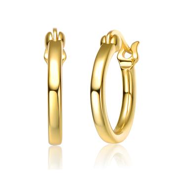 商品Genevive | Ga Sterling Silver 14k Gold Plated Clear Cubic Zirconia Hoop Saddle Back Earrings,商家Premium Outlets,价格¥695图片