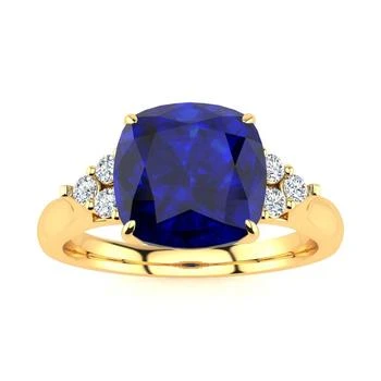 SSELECTS | 3 1/5 Carat Cushion Cut Sapphire And Diamond Ring In 14k Yellow Gold,商家Premium Outlets,价格¥7035