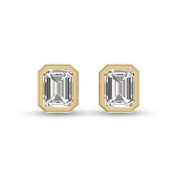 商品Lab Grown 1/2 CTW Emerald Bezel Set Diamond Solitaire Earrings in 14K Yellow Gold图片