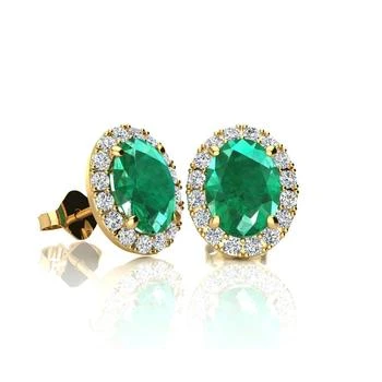 SSELECTS | 2 1/2 Carat Oval Shape Emerald And Halo Diamond Stud Earrings In 14 Karat Yellow Gold,商家Premium Outlets,价格¥9477