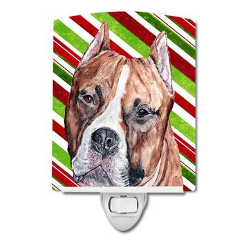 商品Staffordshire Bull Terrier Staffie Candy Cane Christmas Ceramic Night Light图片