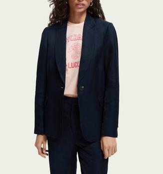 product Single-Breasted Linen-Blend Blazer In Night image