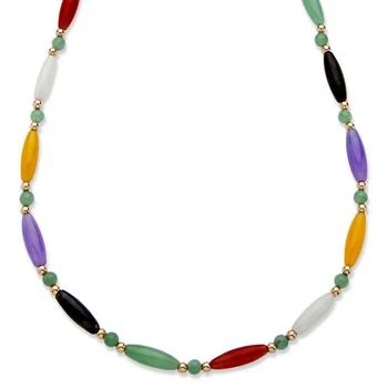 Palm Beach Jewelry | Multicolor Genuine Jade 14k Gold Beaded and Barrel Shapes Link Necklace 18",商家Premium Outlets,价格¥2735