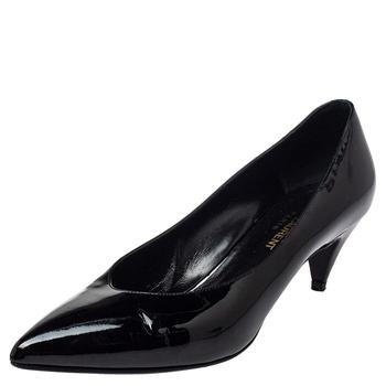 ysl高跟鞋推荐, [二手商品] Yves Saint Laurent | Saint Laurent Black Patent Leather Kitten Heel Pumps Size 37.5商品图片 2.7折