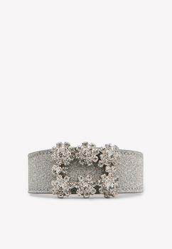 推荐Floral Crystal Buckle Bracelet in Glitter Fabric商品
