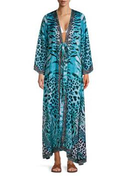推荐Embellished Leopard-Print Kimono Cover-Up商品