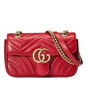 Gucci | Gucci GG Marmont Mini Shoulder Bag Red Chevron Leather with Gold Chain Women's Shoulder Bag 446744-DTDIT-6433 6.3折, 独家减免邮费