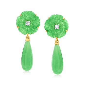 商品Ross-Simons | Ross-Simons Jade and . White Zircon Flower Drop Earrings in 18kt Gold Over Sterling,商家Premium Outlets,价格¥995图片