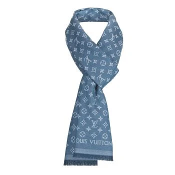 推荐��预订款2-3周路易威登MONOGRAMESSENTIAL系列男士蓝色棉质老花围巾M71618商品