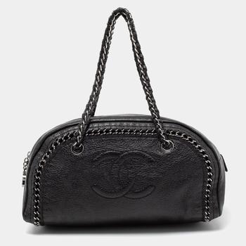 推荐Chanel Black Leather Medium Luxe Ligne Bowler Bag商品