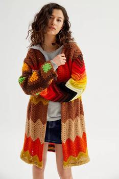 推荐Urban Renewal Remade Crochet Blanket Long Cardigan商品