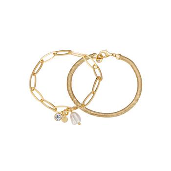 Unwritten | Crystal and Cultured Freshwater Pearl Link and Snake Chain Duo Bracelet Set, 2 piece商品图片,2.9折