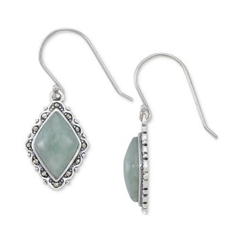 商品Jade (2-1/2 ct. t.w.) & Marcasite (1/10 ct. t.w.) Diamond-Shape Drop Earrings in Sterling Silver图片