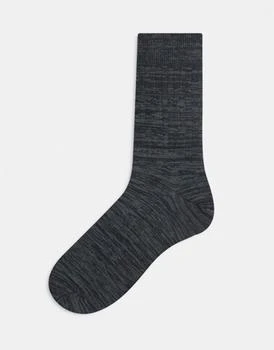 ASOS | ASOS DESIGN ribbed ankle sock in charcoal grey twisted yarn 7折