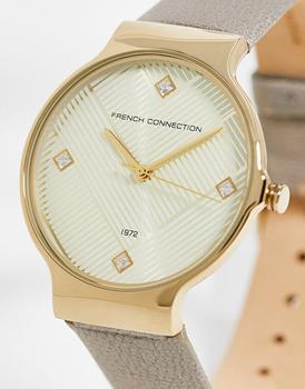 推荐French Connection real leather strap watch in soft grey商品