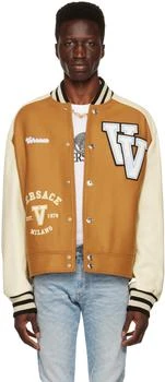 Versace | Tan & Off-White Varsity Down Bomber Jacket 6折