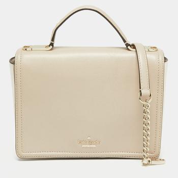 推荐Kate Spade Beige/White Leather Flap Top Handle Bag商品