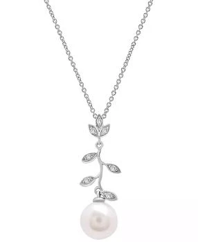 Macy's | Cultured Freshwater Pearl (7mm) & Diamond (1/20 ct. t.w.) Vine 18" Pendant Necklace in Sterling Silver,商家Macy's,价格¥561