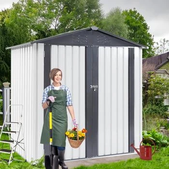 Streamdale Furniture | Streamdale XWT014 Garden Metal Storage Shed Gray White 6x4x6ft outdoor storing tools Rainproof Hinge door version,商家Premium Outlets,价格¥2507