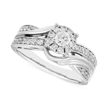 Macy's | Diamond Halo Twist Engagement Ring (1/2 ct. t.w.) in 14k White Gold,商家Macy's,价格¥24743