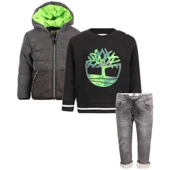 推荐Padded logo jacket sweatshirt and jeans set in grey black and green商品