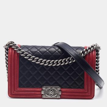 推荐Chanel Black/Red Quilted Leather Medium Boy Flap Bag商品