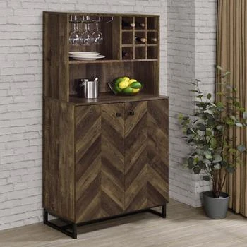Coaster Co. of America | Mendoza 2-door Wine Cabinet Rustic Oak Herringbone and metal,商家Premium Outlets,价格¥2164