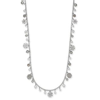 Silver-Tone Pavé & Imitation Pearl Snowflake 36" Strand Necklace, Created for Macy's,价格$8.85
