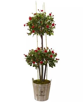 NEARLY NATURAL | 5.5' Rose Topiary Artificial Tree in Farmhouse Planter,商家Macy's,价格¥2513