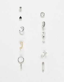 商品Bershka | Bershka pearl pin mulitpack earrings in silver,商家ASOS,价格¥117图片