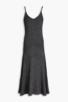 推荐Ribbed metallic cashmere-blend midi dress商品