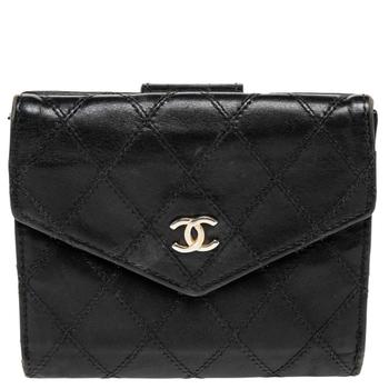 product Chanel Black Double Quilted Leather Vintage Trifold Wallet image