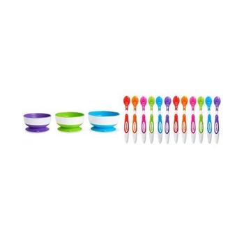 商品Munchkin | 3 Pack Stay Put Suction Bowls with 12 Pack Soft Tip Infant Spoons,商家Macy's,价格¥188图片