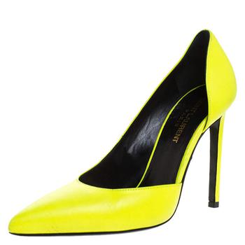 ysl高跟鞋价格, [二手商品] Yves Saint Laurent | Saint Laurent Paris Neon Green Leather D'orsay Pointed Toe Pumps Size 37商品图片 2.7折