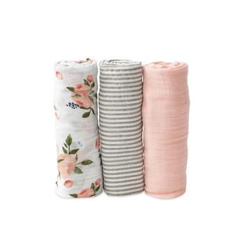 商品Watercolor Roses Cotton Muslin 3-Pack Swaddle Blanket Set图片