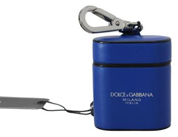 Dolce & Gabbana | Dolce & Gabbana Blue Leather Silver Metal Logo Airpods Case,商家SEYMAYKA,价格¥1290