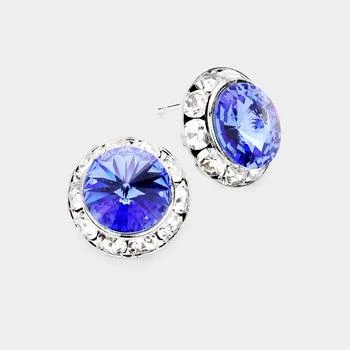 FASHNZFAB | Rivoli Cut Genuine Crystal Round Stud Earrings - Sapphire,商家Premium Outlets,价格¥163