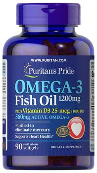 Puritan's Pride | 鱼油与维生素D3 90粒/瓶商品图片,