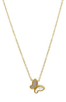 推荐14K Yellow Gold Plated Brass Mother of Pearl Butterfly Pendant Necklace商品