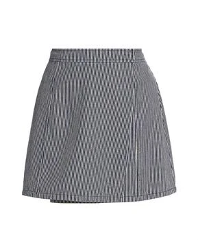 推荐Striped Wrap-Front Mini Skirt In Naval Blue Combo商品