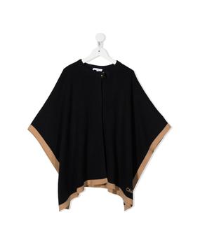 Chloé | Kids Navy Blue Cotton And Wool Cape With Buckle商品图片,
