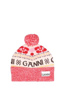 Ganni | Graphic Wool Beanie W/ Pompom商品图片,额外8折, 额外八折