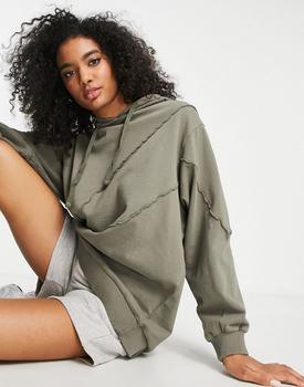ASOS | ASOS DESIGN oversized hoodie with exposed seams in washed kahki商品图片,
