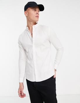 推荐New Look long sleeve muscle fit oxford shirt in white商品