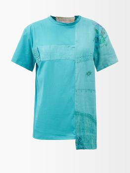 推荐Upcycled 1920s-patchwork linen and cotton T-shirt商品