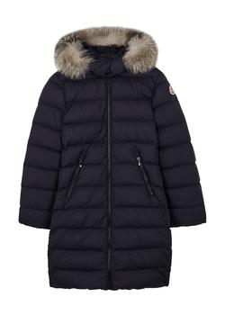 Prana是什么牌子, Moncler | KIDS Abelle navy fur-trimmed shell coat (8-10 years)商品图片 