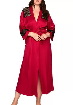 商品iCollection | Plus Size Long Sleeve Satin Long Robe,商家Belk,价格¥956图片