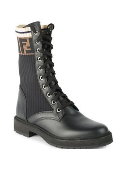 推荐Rockoko Knit Leather Combat Boots商品